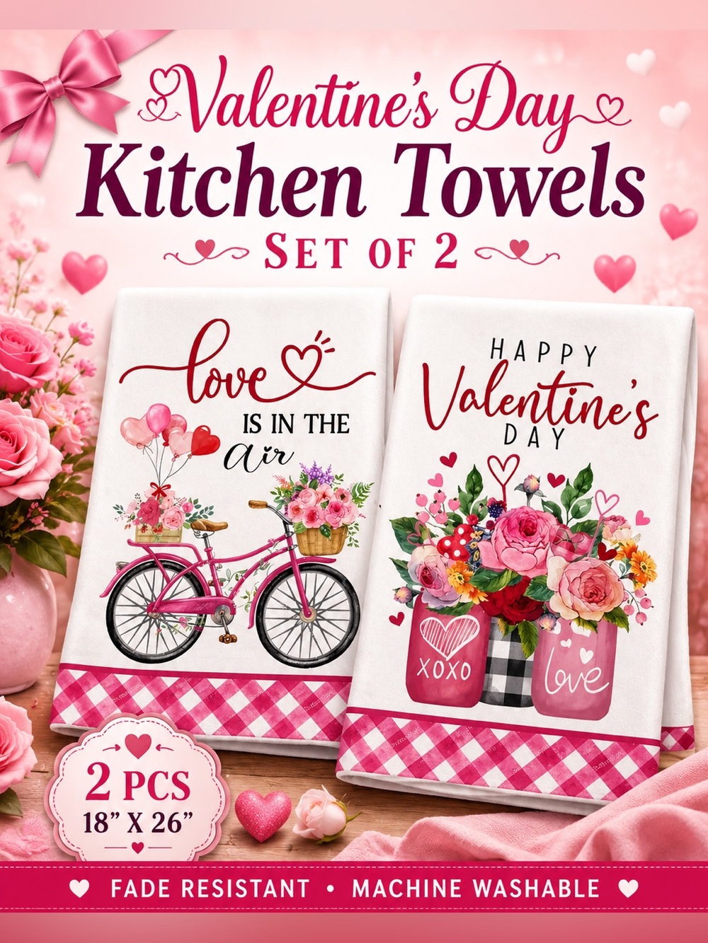 Valentine's Day Kitchen Towels Set of 2